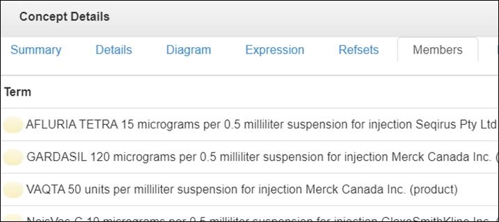 Members tab in the Concept Details pane